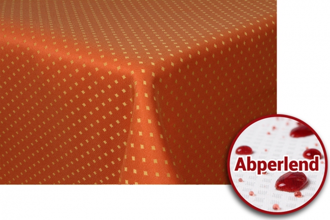 Abperlende, Schmutzabweisende Tischwäsche PLUMETTI FB ORANGE UNICOLOR Dunkler Hintergrund mit kleinen Karos